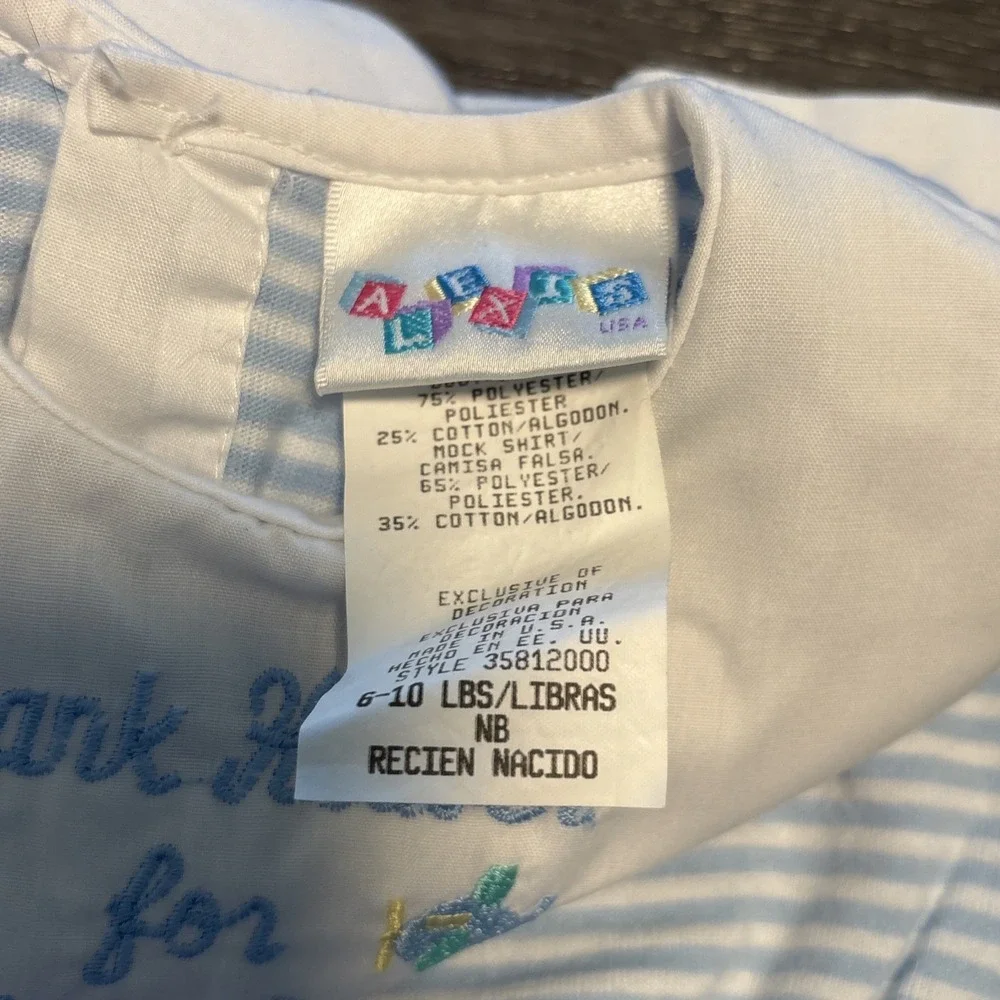 Vtg ALEXIS boys One Piece Romper Thank Heaven For Little Boys Newborn 6-10 Lbs